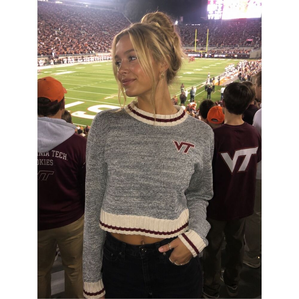 Renu by Bruzer Virginia Tech Hokies Cropped Sweater Women’s Medium Gray